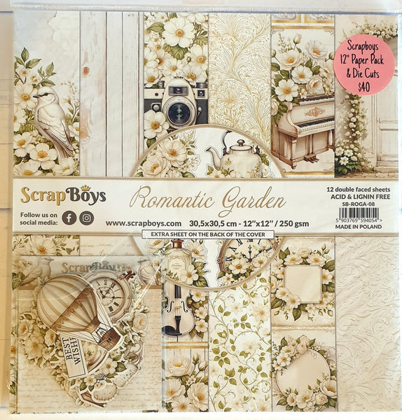 SCRAPBOYS SPECIAL : 12" Romantic Garden Pack with Die Cut Pack