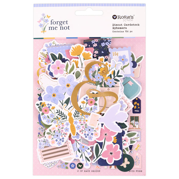 Forget Me Not Cardstock Diecut Ephemera – Sentiments & Pieces 148pc