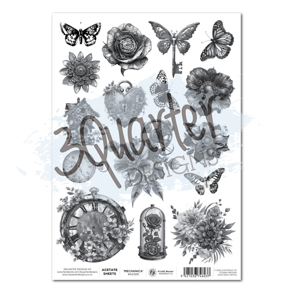 Floral Mechanica A4 Acetate Sheet