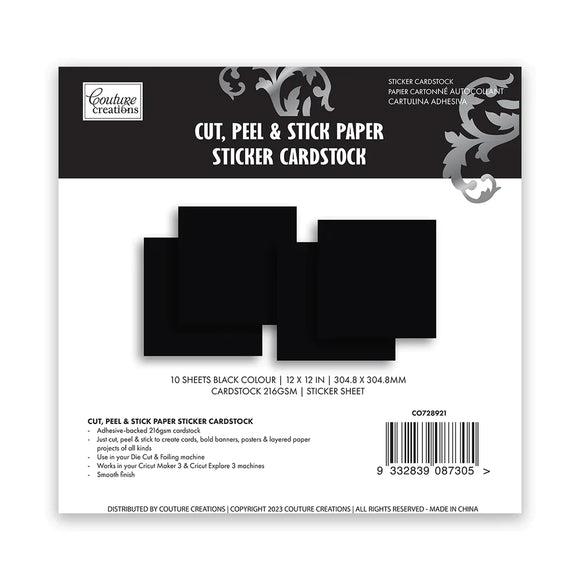 Adhesive 12x12 Black Cardstock - 216gsm 1 sheet