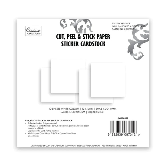 Adhesive 12x12 White Cardstock - 216gsm per sheet