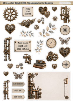 FC100 - Steampunk for Cardmakers A4 Fussy Cut Sheet/Die Cut Pack