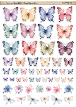 FC102 - Pastel Butterflies A4 Fussy Cut Sheet/Digital Download