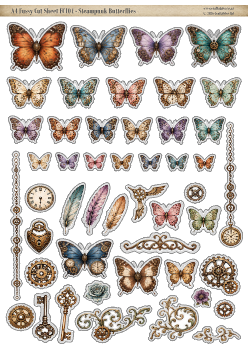 FC104 - Steampunk Butterflies A4 Fussy Cut Sheet/Digital Download/Die Cuts