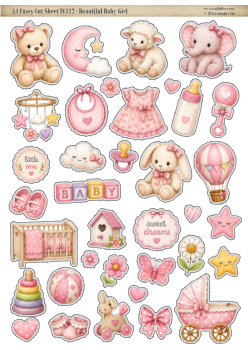 FC112 - Beautiful Baby Girl - A4 Fussy Cut Sheet/Digital Download/Die Cuts