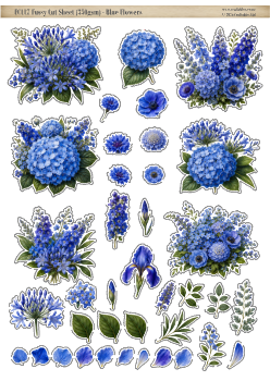 DC117 : Blue Flowers - 350GSM Die Cut Sheet