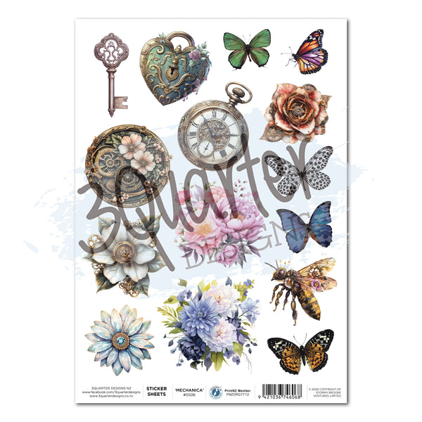 Floral Mechanica A4 Sticker Sheet