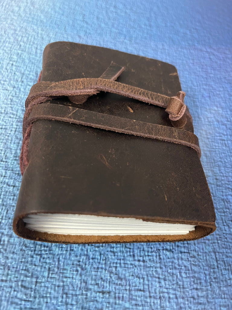 Handmade Leather Journal - 3" x 4" Leather Strip Closure