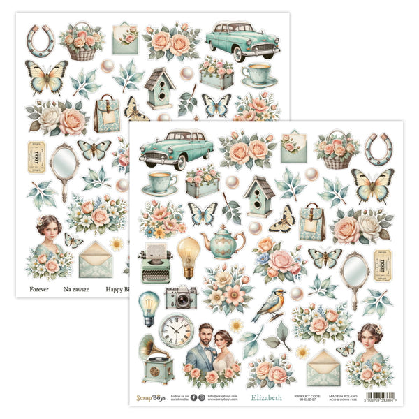 ELIZ-07 : Elizabeth - 12x12 Double Sided Fussy Cutting Sheet