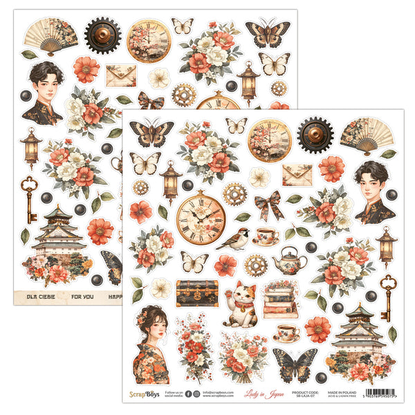 LAJA-07 : Lady in Japan - 12x12 Double Sided Fussy Cut Sheet