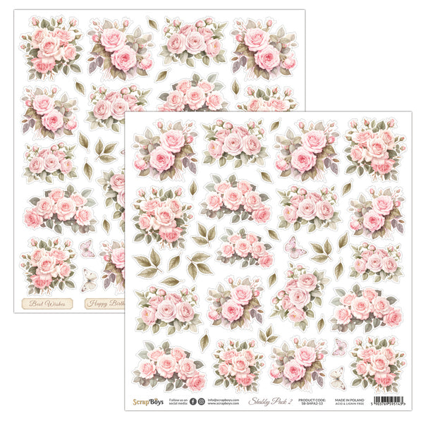 SHPA2-13 : Shabby Pack #2 - 12x12 Double Sided Fussy Cut Flowers Sheet