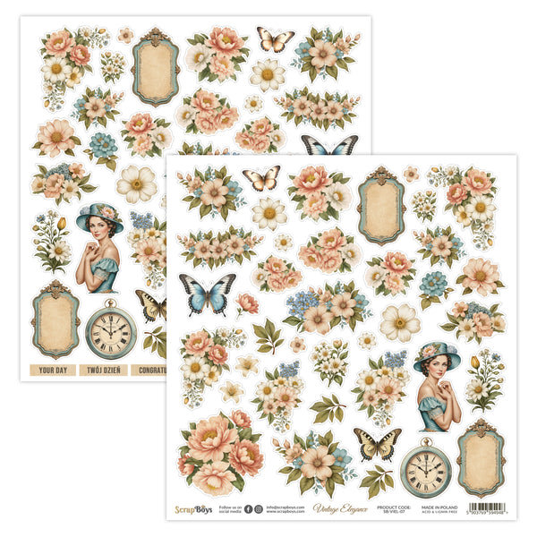 VIEL-07  : Vintage Elegance - 12x12 Double Sided Fussy Cut Paper