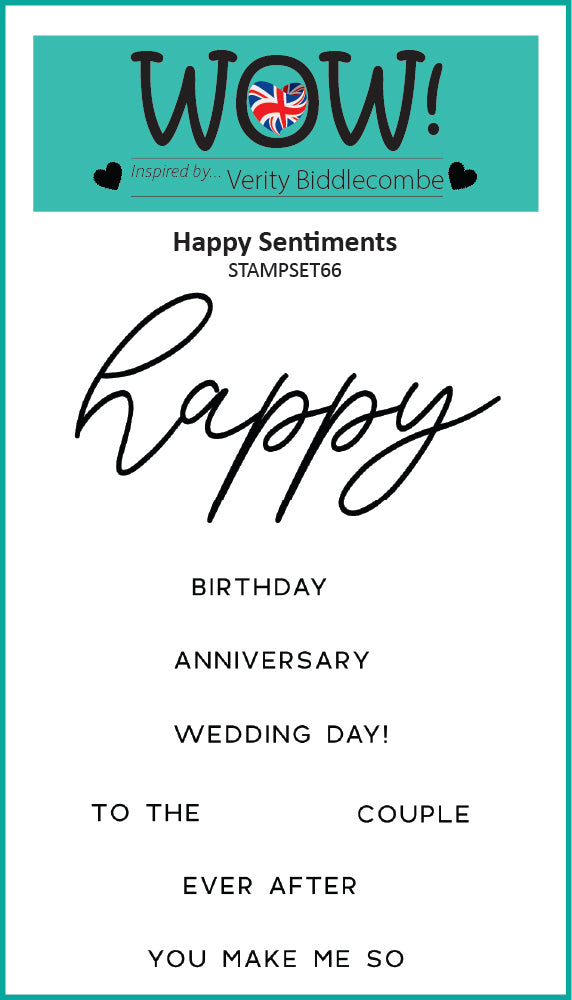 STAMPSET66 : Wow Stamp (A7) - Happy Sentiments (by Verity Biddlecombe) Clear Stamps for Embossing