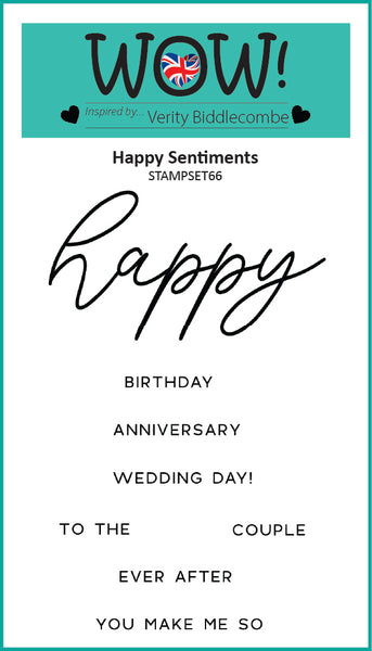 STAMPSET66 : Wow Stamp (A7) - Happy Sentiments (by Verity Biddlecombe) Clear Stamps for Embossing