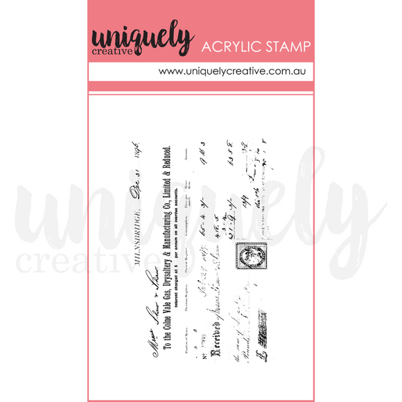 UC1912 : Vintage Receipt Mark Making Stamp (Willow & Grace)