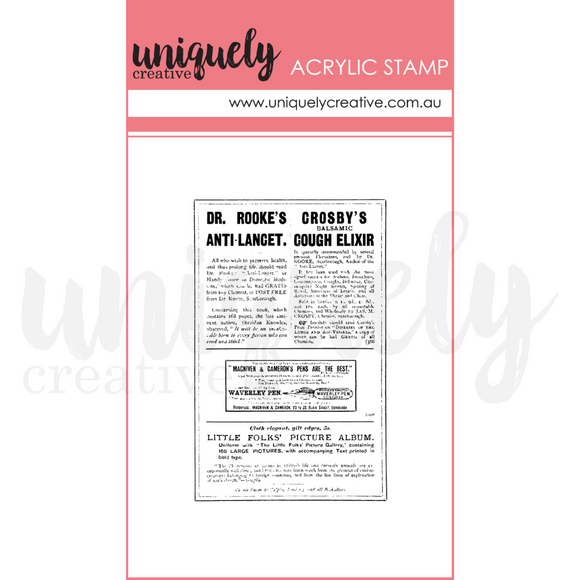 UC1913 : Vintage Newspaper Mark Making Stamp (Willow & Grace)