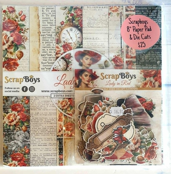 SCRAPBOYS SPECIAL : 8"Lady in Red Paper Pack with Die Cut Pack