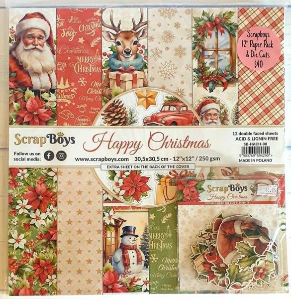 SCRAPBOYS SPECIAL : 12" Happy Christmas Pack with Die Cut Pack