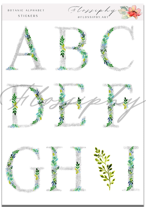 Botanic Alphabet Sticker Sheets (Flossiphy)