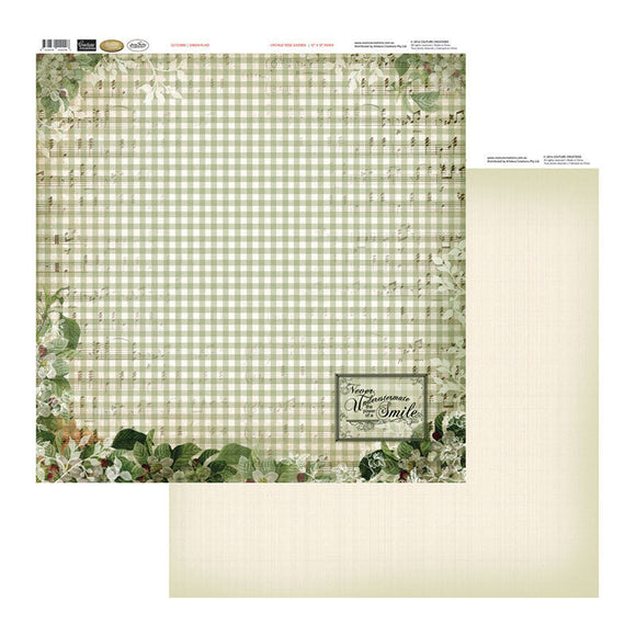 Patterned Paper - Vintage Roses - Green Plaid (12x12)