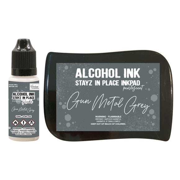 Stayz in Place Alcohol Ink Pad with 12ml reinker - Gun Metal Grey Pearlescent