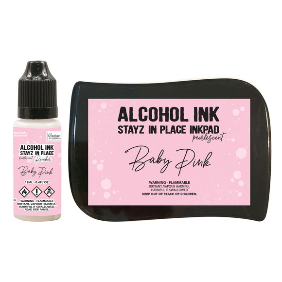 Stayz in Place Alcohol Ink Pad with 12ml reinker - Baby Pink Pearlescent