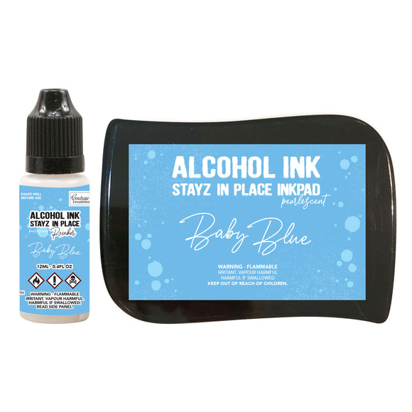 Stayz in Place Alcohol Ink Pad with 12ml reinker - Baby Blue Pearlescent