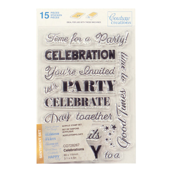 Stamp Set - Celebrations Sentiment (15pc) - 80 x 116mm | 3.1 x 4.5in