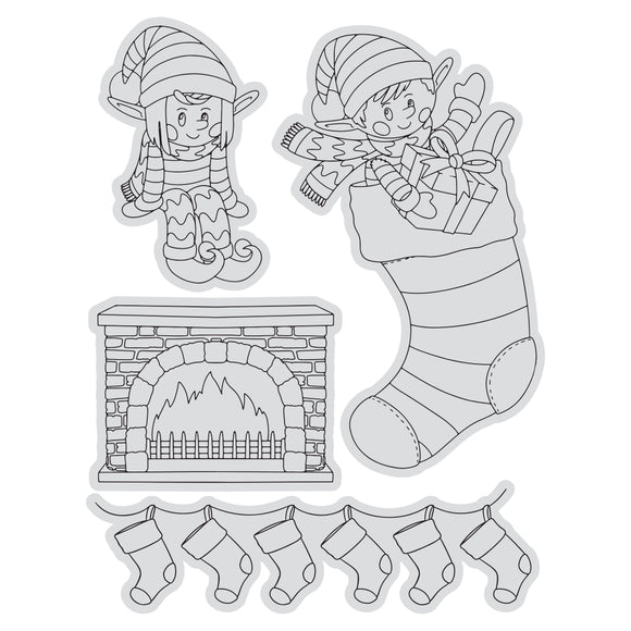 Stamp & Colour Outline Stamps - Elves and Stockings (4pc)