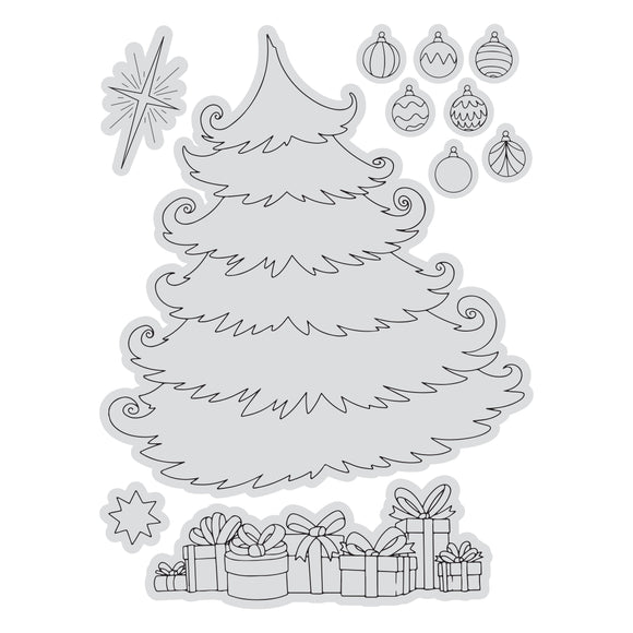 Stamp & Colour Outline Stamps - Christmas Tree Scene (11pc)