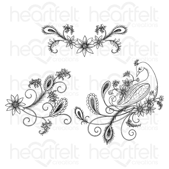HCPC-31015 : Peacock & Posies Cling Stamp Set - Ornate Peacock (Feb23)