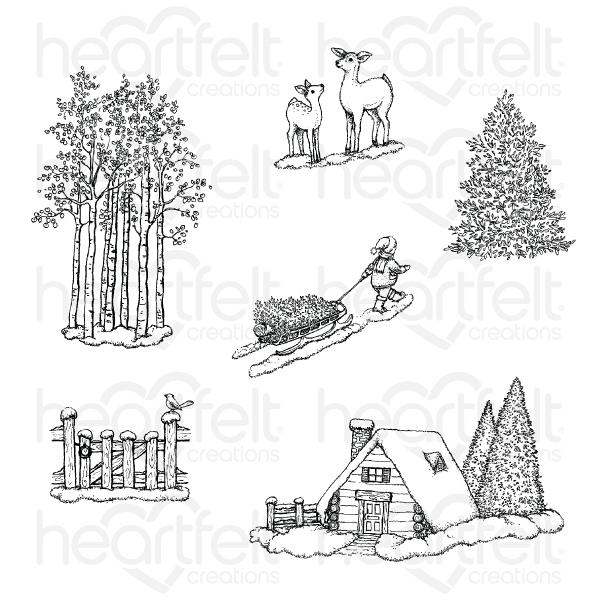 Heartfelt Creations : HCPC-3922 - Woodsy Winterscapes Cling Stamp Set