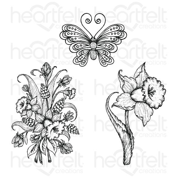 HCPC-3943 : Delightful Daffodil & Butterfly Cling Stamp Set - (Delightful Daffodil)
