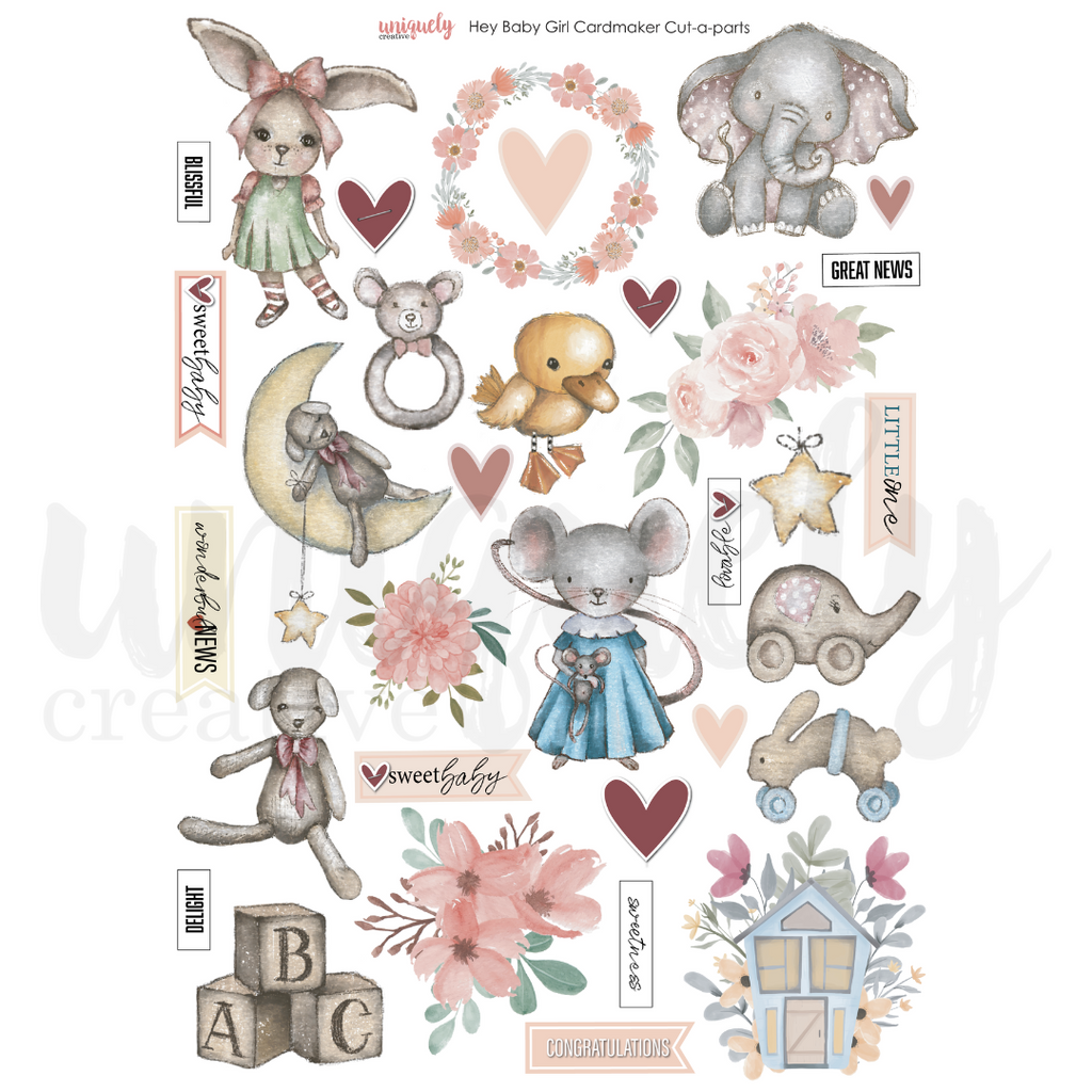 Hey Baby Girl Cardmaker Cut-a-Part Sheet