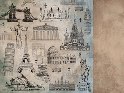 P2946 : Explorer 12x12 Scrapbook Paper - Landmarks (Kaisercraft)