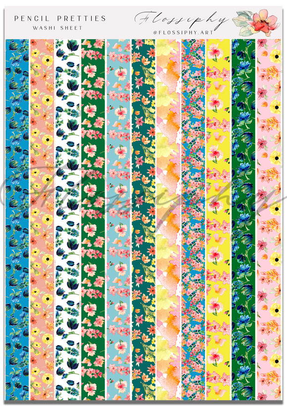Flossiphy Sticker Sheets - Pencil Pretty Washi Sheet