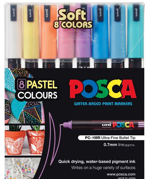 Uni Posca Marker 0.7mm 8 Piece Soft Colours PC-1MR