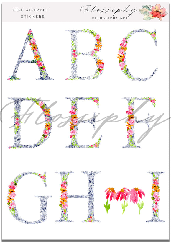 Rose Alphabet Sticker Sheets (Flossiphy)