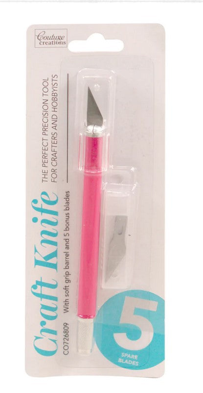 Couture Creations - Precision Craft Knife with pink rubber handle + 5 blades