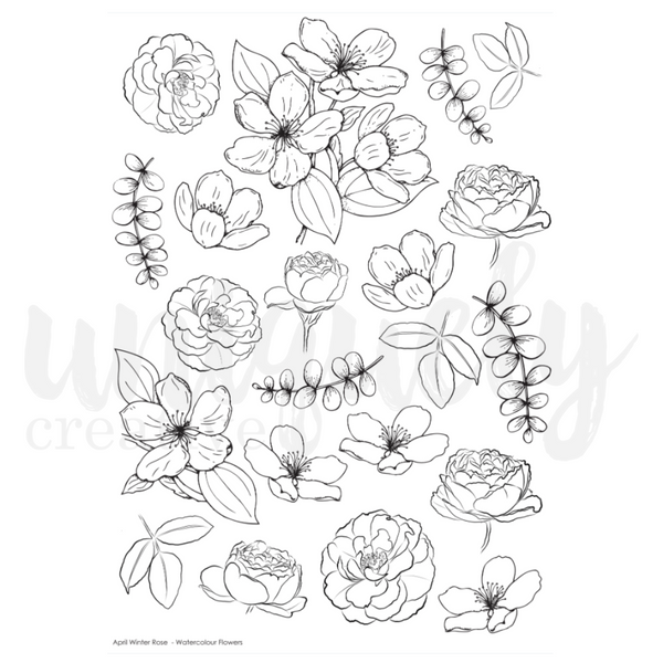 UCPWRWFC :  Winter Rose Watercolour Cut Apart Sheet  (Uniquely Creative)