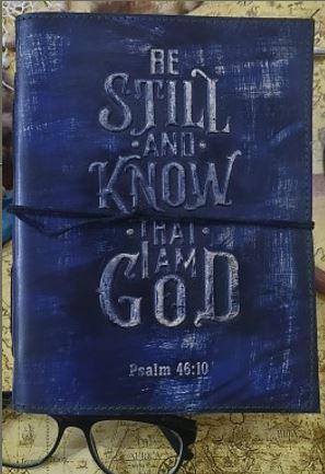 Handmade Leather Journal : 6" x 8" Be Still - Blue