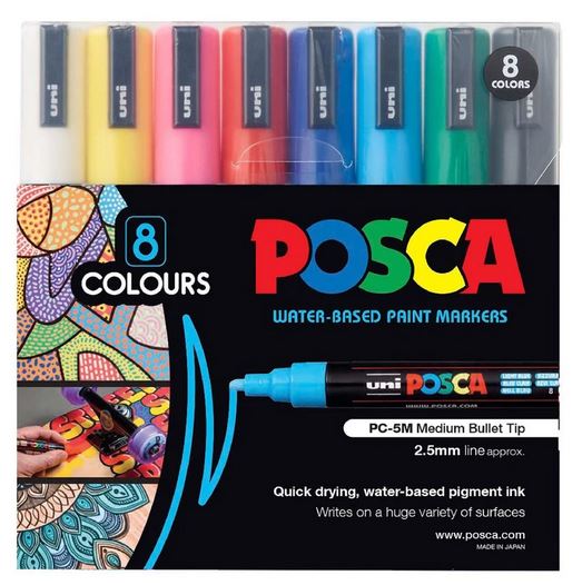 Uni Posca Marker 1.8-2.5mm 8 Piece Soft Colours PC-5M