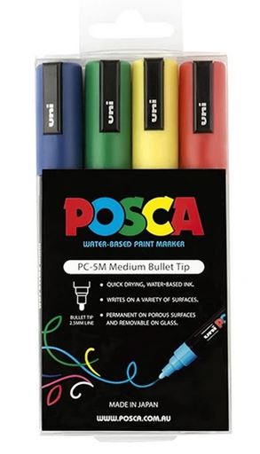 Uni Posca Marker 1.8-2.5mm 4 Pack Green Yellow Red Blue PC-5M